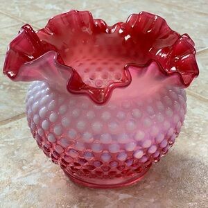 Vintage Fenton glass hobnail Cranberry Pink Opalscent Vase.